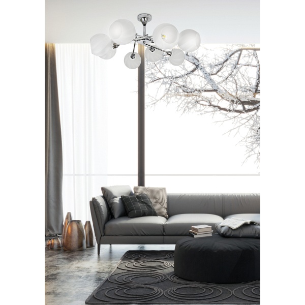 Raul Lampa Wisząca 8X40W E14 Chrom Klosz Biały Candellux