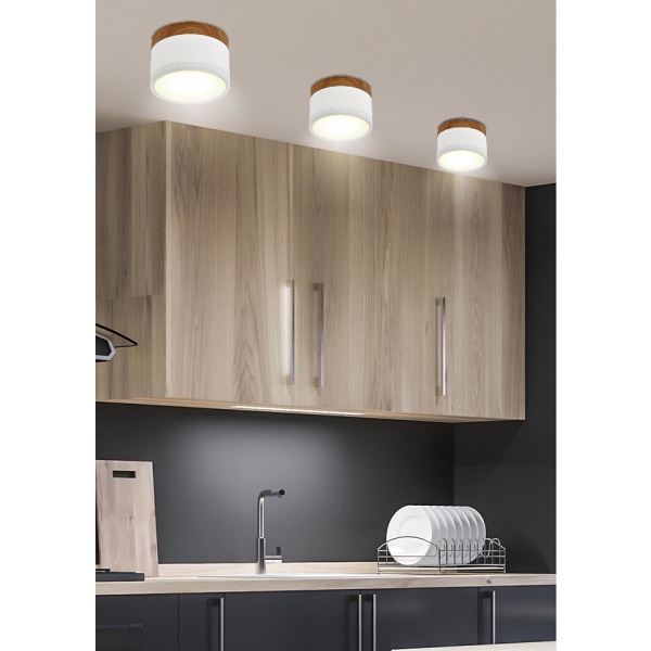 Oprawa Sufitowa Tuba 9W Led 4000K Biały+Drewniany Śr. 8,8 Cm Candellux