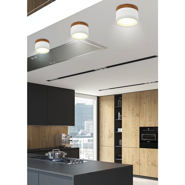 Oprawa Sufitowa Tuba 9W Led 4000K Biały+Drewniany Śr. 8,8 Cm Candellux