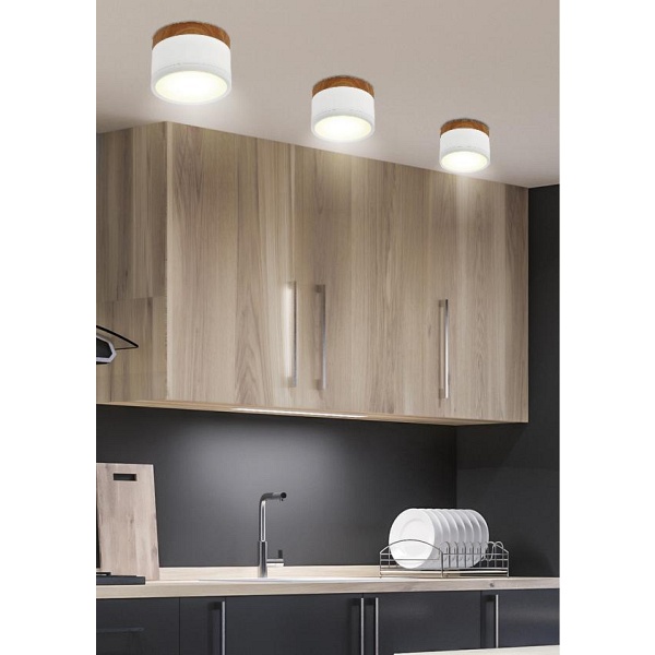 Oprawa Sufitowa Tuba 9W Led 4000K Biały+Drewniany Śr. 8,8 Cm Candellux