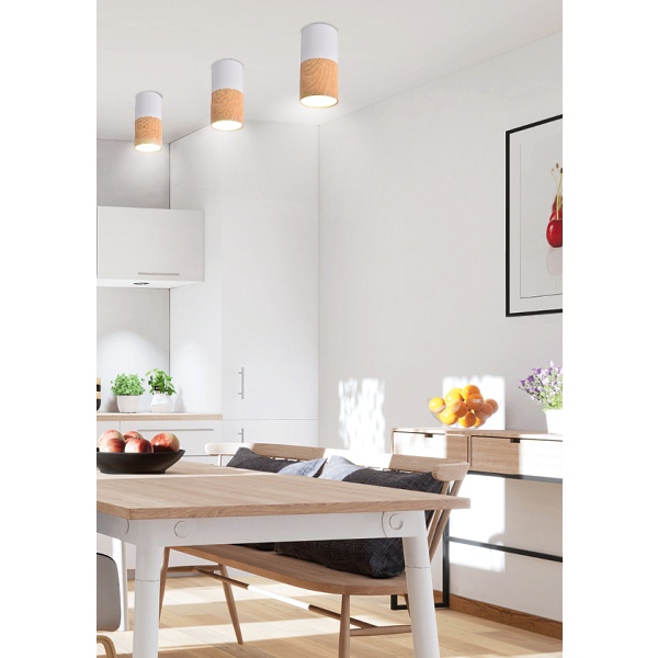 Lampa Sufitowa Tuba 1X50W Gu10 Drewniany+Biały Śr. 5,8 Cm Candellux