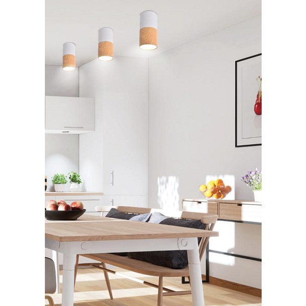 Lampa Sufitowa Tuba 1X50W Gu10 Drewniany+Biały Śr. 5,8 Cm Candellux