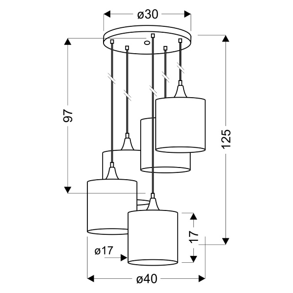 Long Lampa Wisząca Talerz 5X40W E14 Czarny Candellux
