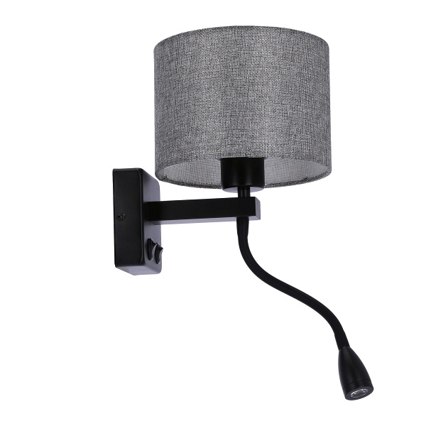 Polo Kinkiet 1X40W E27 + 2W Led Czarny Abaż. Okrągły Szary Candellux