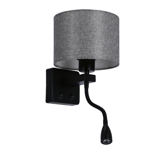 Polo Kinkiet 1X40W E27 + 2W Led Czarny Abaż. Okrągły Szary Candellux