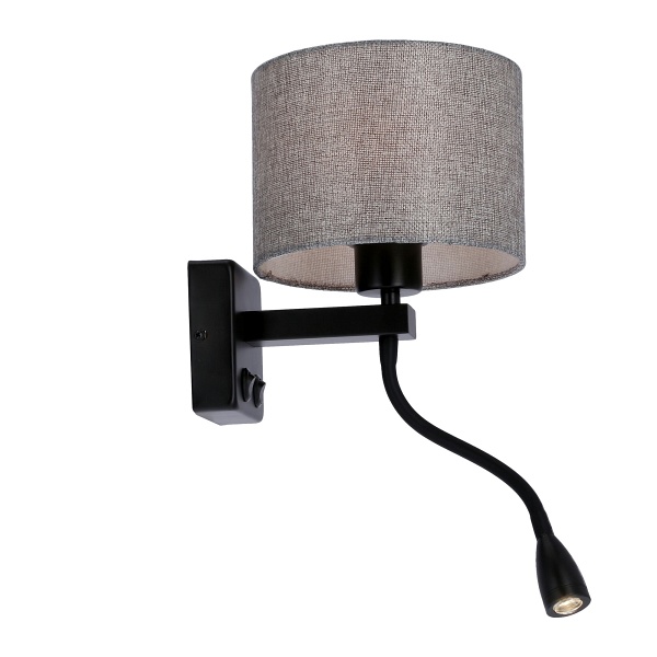 Polo Kinkiet 1X40W E27 + 2W Led Czarny Abaż. Okrągły Szary Candellux