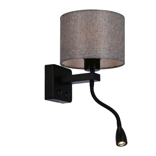 Polo Kinkiet 1X40W E27 + 2W Led Czarny Abaż. Okrągły Szary Candellux