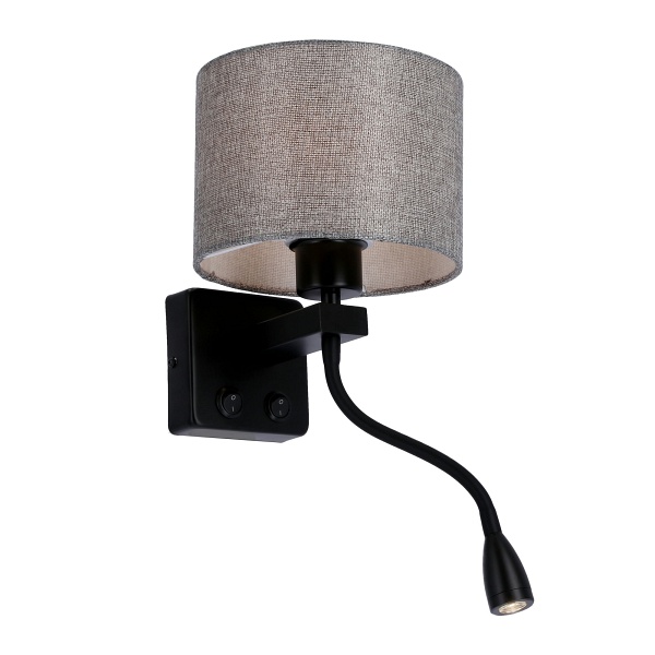 Polo Kinkiet 1X40W E27 + 2W Led Czarny Abaż. Okrągły Szary Candellux