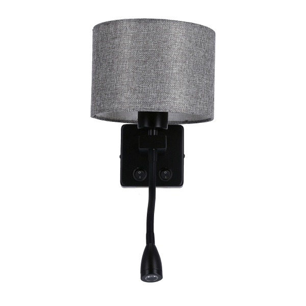 Polo Kinkiet 1X40W E27 + 2W Led Czarny Abaż. Okrągły Szary Candellux