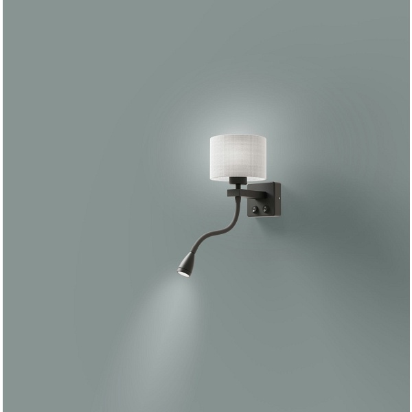 Polo Kinkiet 1X40W E27 + 2W Led Czarny Abaż. Okrągły Szary Candellux