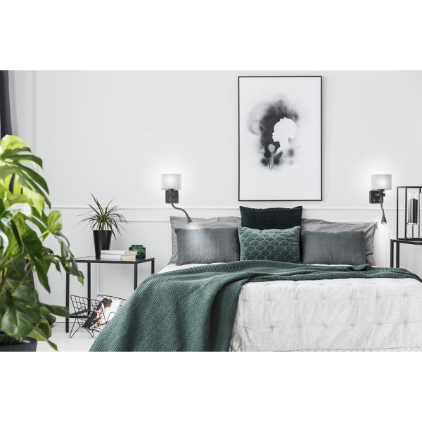 Polo Kinkiet 1X40W E27 + 2W Led Czarny Abaż. Okrągły Szary Candellux