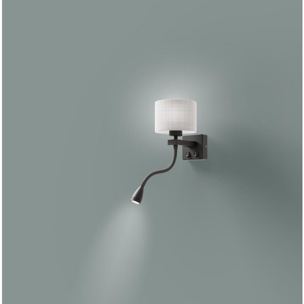 Polo Kinkiet 1X40W E27 + 2W Led Czarny Abaż. Okrągły Szary Candellux