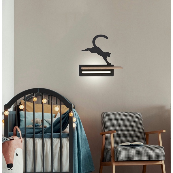 Lampa Cat Kinkiet Ścienny 5W Led Iq Kids Skaczący Czarny Candellux