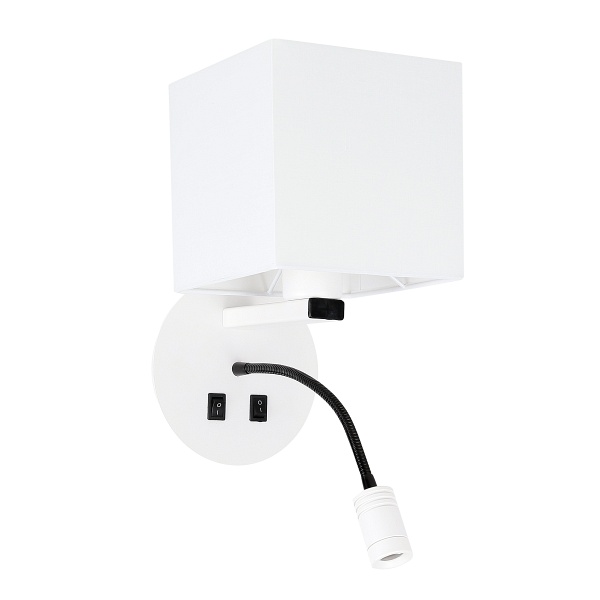 Magnum 1 Lampa Kinkiet Okragły 1X40W E27+3W Led Abażur Kwadrat Biały Candellux