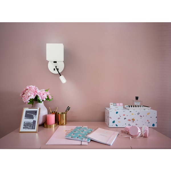 Magnum 1 Lampa Kinkiet Okragły 1X40W E27+3W Led Abażur Kwadrat Biały Candellux