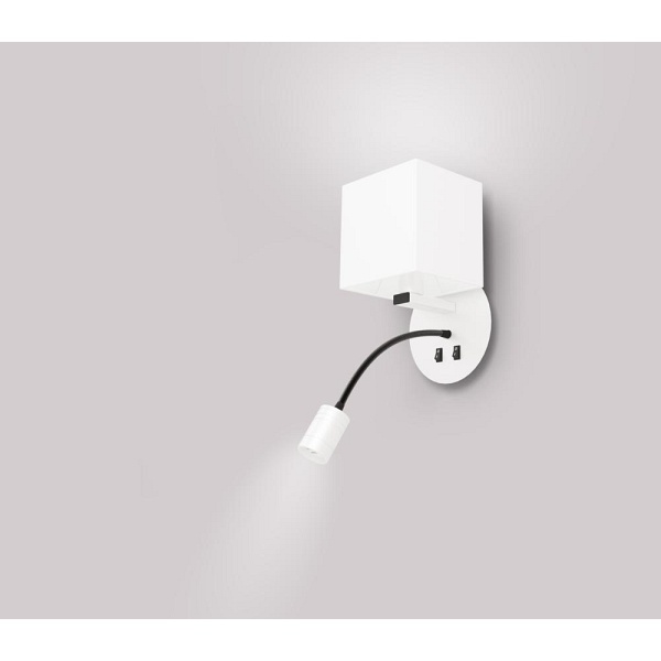 Magnum 1 Lampa Kinkiet Okragły 1X40W E27+3W Led Abażur Kwadrat Biały Candellux