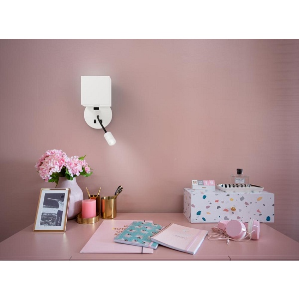 Magnum 1 Lampa Kinkiet Okragły 1X40W E27+3W Led Abażur Kwadrat Biały Candellux