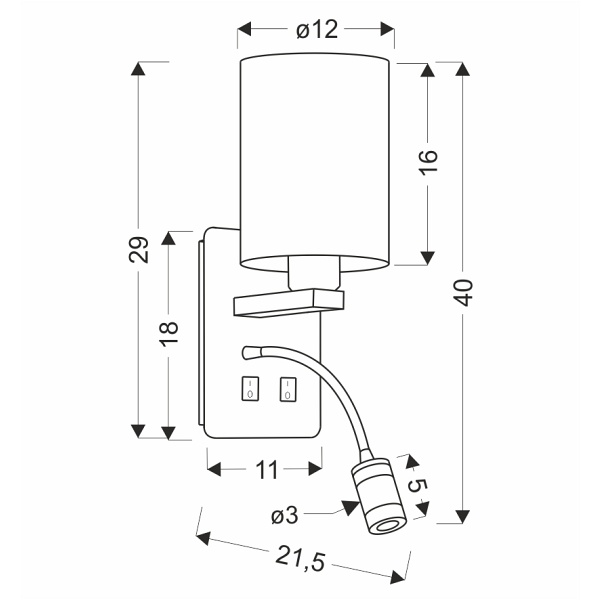 Magnum 3 Lampa Kinkiet Prostokątny 1X40W E27+3W Led Abażur Okrągły Biały Candellux