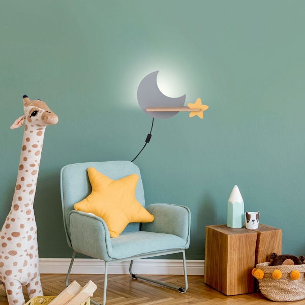 Moon Lampa Kinkiet Ścienny 5W Led Iq Kids Z Przewodem Z Wł. I Wtyczką Szary+Złoty Candellux