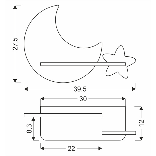 Moon Lampa Kinkiet Ścienny 5W Led Iq Kids Z Przewodem Z Wł. I Wtyczką Szary+Złoty Candellux