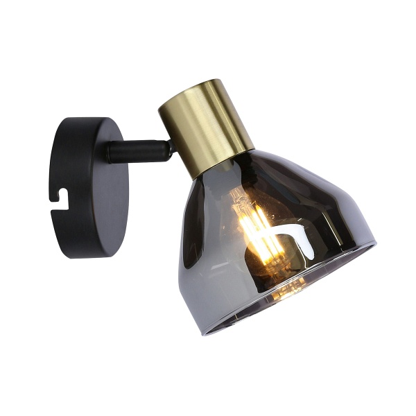 Lampa Gregory Kinkiet Czarny Brąz 1X40W E14 Klosz Dymiony Candellux