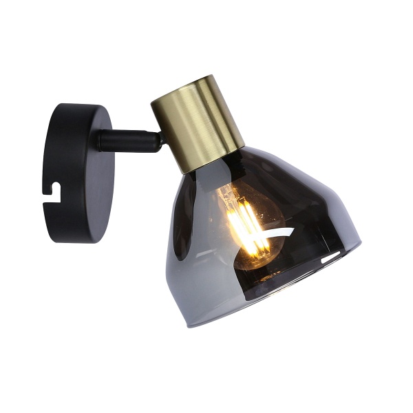 Lampa Gregory Kinkiet Czarny Brąz 1X40W E14 Klosz Dymiony Candellux