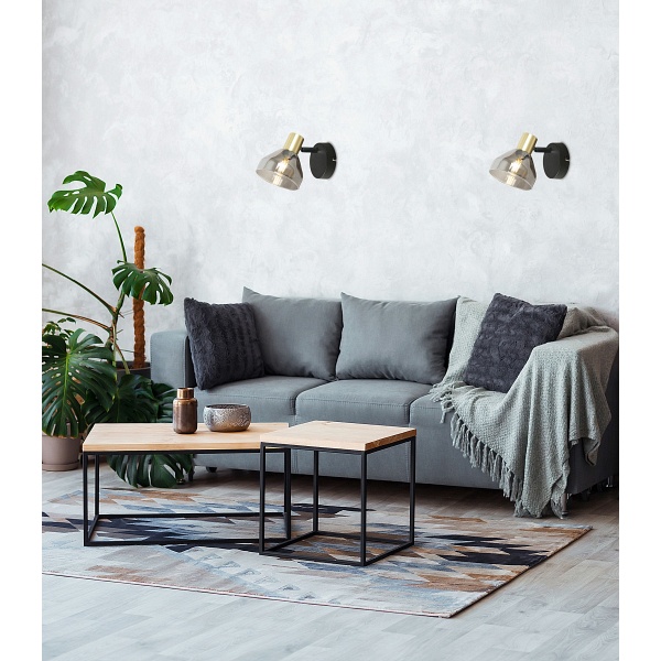 Lampa Gregory Kinkiet Czarny Brąz 1X40W E14 Klosz Dymiony Candellux