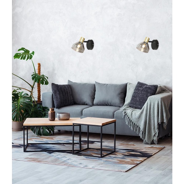 Lampa Gregory Kinkiet Czarny Brąz 1X40W E14 Klosz Dymiony Candellux