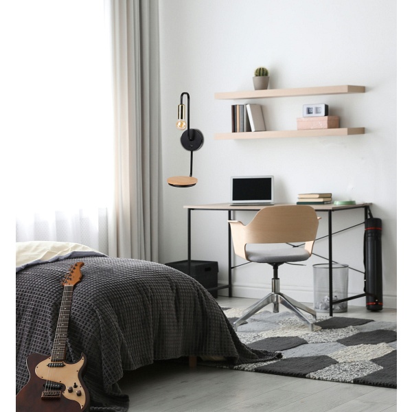 Bipi Lampa Kinkiet Czarno Złoty 1X40W E14 Z Włącznikiem Candellux