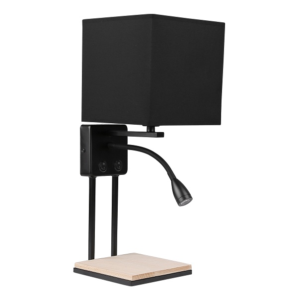 Theo Lampa Kinkiet Czarny 1X40W E14 + 2W Led Abażur Czarny Z Włącznikami Candellux