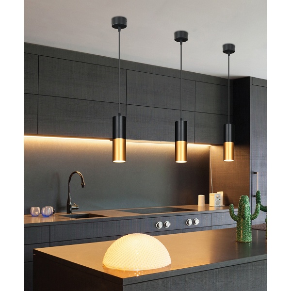 Lampa Wisząca Tuba 1X15W Gu10 5,8/30 Czarno Złoty Candellux