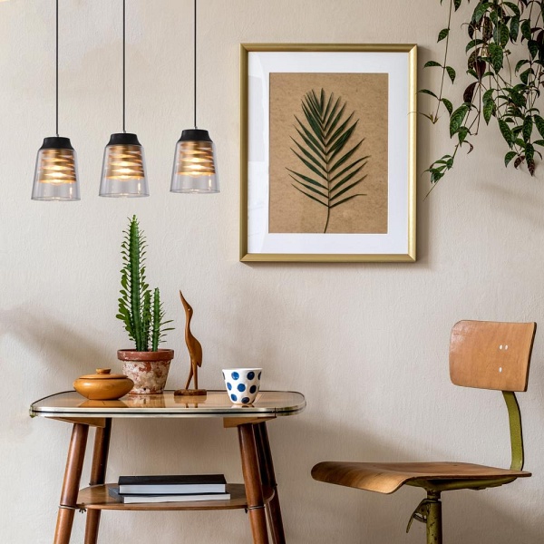 Fresno Lampa Wisząca Czarny 3X60W E27 Klosz Bezbarwny Candellux