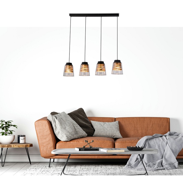 Fresno Lampa Wisząca Czarny 4X60W E27 Klosz Bezbarwny Candellux