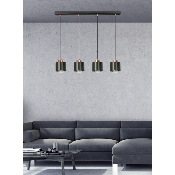 Olena Lampa Wisząca Czarna 4X60W E27 Klosz Czarny Candellux