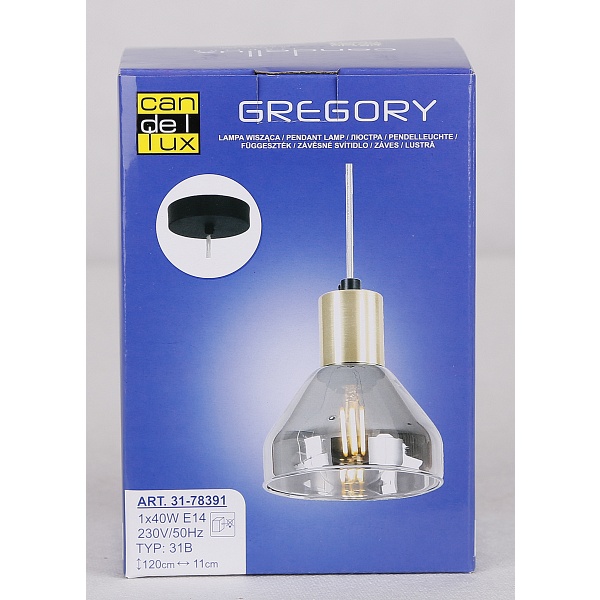 Lampa Wisząca Gregory Czarny Brąz 1X40W E14 Klosz Dymiony Candellux