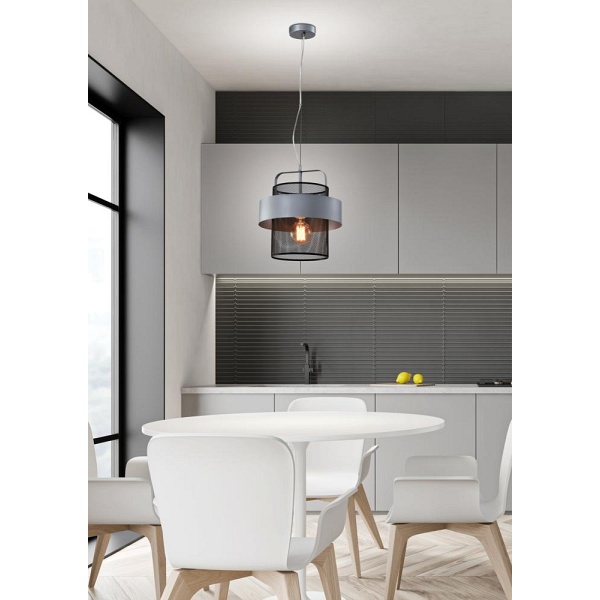 Fiba Lampa Wisząca Czarny 1X40W E27 Klosz Srebrno Czarny Candellux
