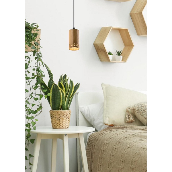 Tubo Lampa Wisząca Czarny 1X25W Gu10 Klosz 10Cm Drewniany Candellux