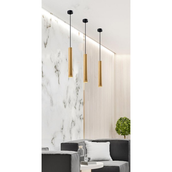 Tubo Lampa Wisząca Czarny 1X25W Gu10 Klosz 40Cm Drewniany Candellux