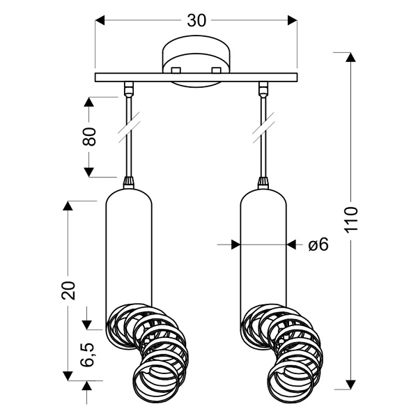 Tuba Lampa Wisząca 2X50W Gu10 6/30 Czarny Candellux