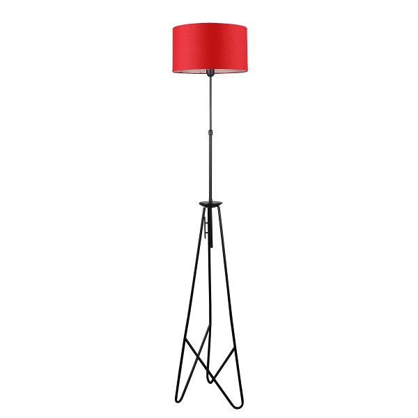 Float Lampa Podłogowa Czarna 1X60W E27 Abażur Czerwony Candellux