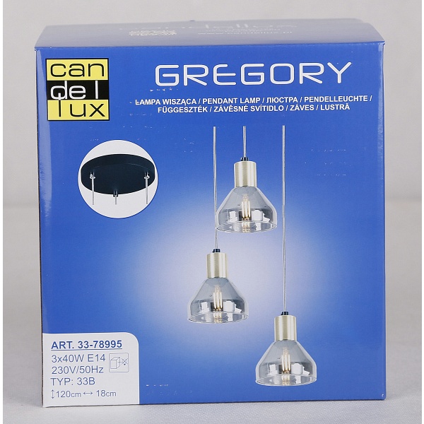 Lampa Wisząca Gregory Talerz Czarny Brąz 3X40W E14 Klosz Dymiony Candellux