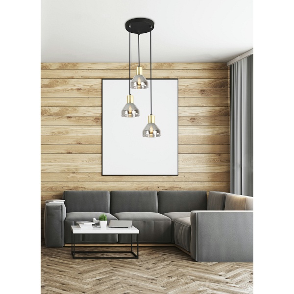 Lampa Wisząca Gregory Talerz Czarny Brąz 3X40W E14 Klosz Dymiony Candellux