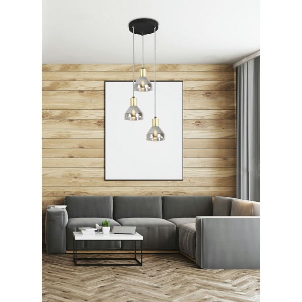 Lampa Wisząca Gregory Talerz Czarny Brąz 3X40W E14 Klosz Dymiony Candellux
