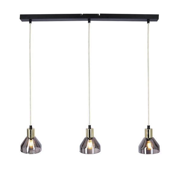 Lampa Wisząca Gregory Czarny Brąz 3X40W E14 Klosz Dymiony Candellux