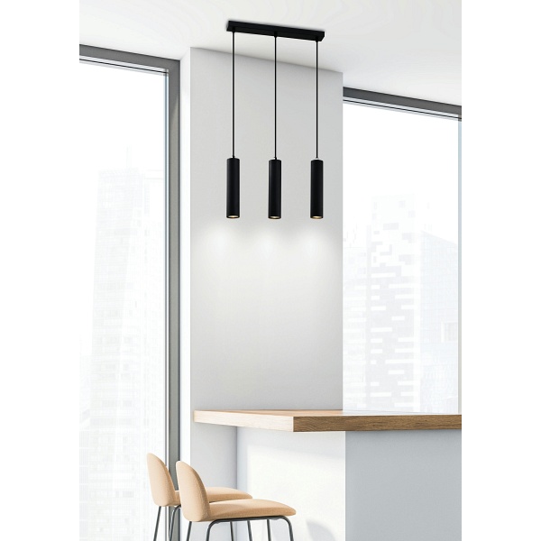 Tubo Lampa Wisząca Czarny 3X25W Gu10 Klosz 25Cm Czarny Candellux