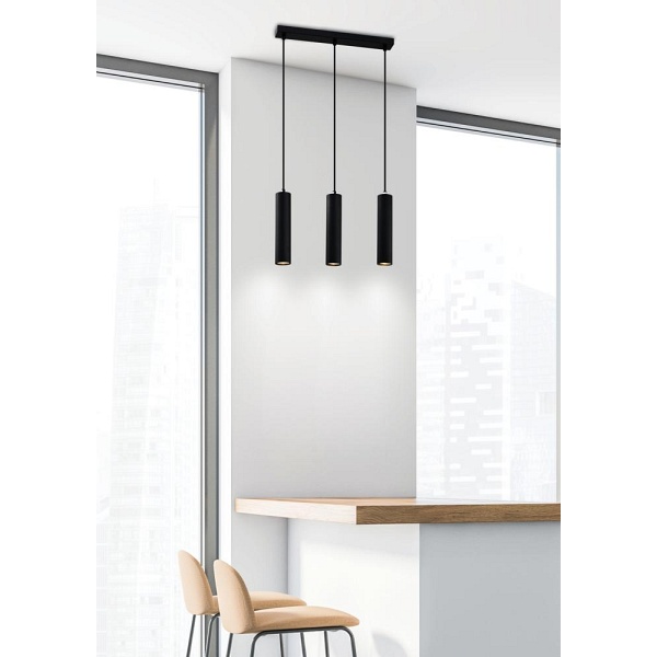Tubo Lampa Wisząca Czarny 3X25W Gu10 Klosz 25Cm Czarny Candellux