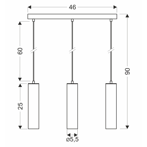 Tubo Lampa Wisząca Czarny 3X25W Gu10 Klosz 25Cm Czarny Candellux