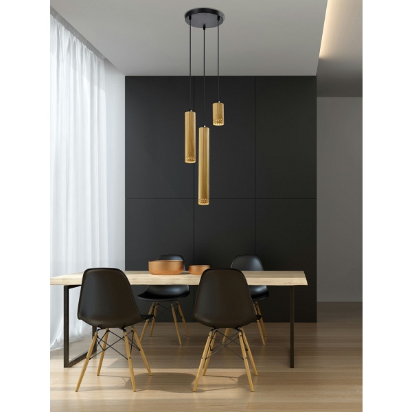 Tubo Lampa Wisząca Czarny Talerz 3X25W Gu10 Klosz Mix Drewniany Candellux