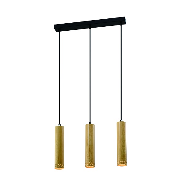 Tubo Lampa Wisząca Czarny 3X25W Gu10 Klosz 25Cm Drewniany Candellux