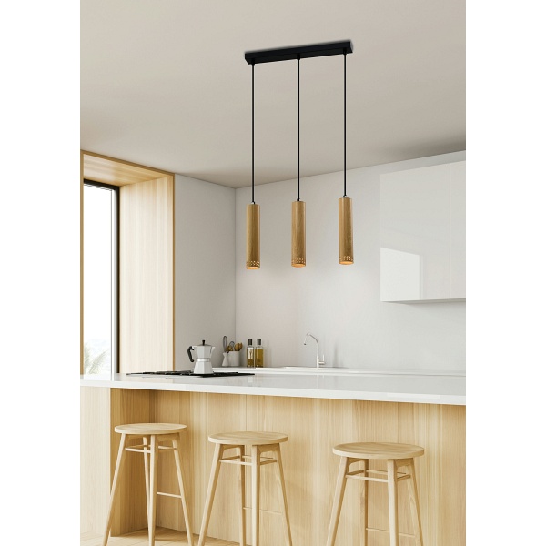 Tubo Lampa Wisząca Czarny 3X25W Gu10 Klosz 25Cm Drewniany Candellux